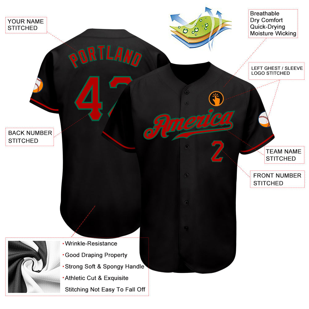 Custom Black Red-Kelly Green Authentic Baseball Jersey baseball jersey product view 3