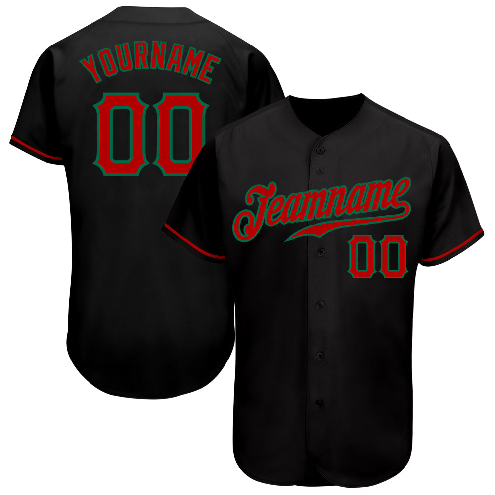 Custom Black Red-Kelly Green Authentic Baseball Jersey baseball jersey product view 1