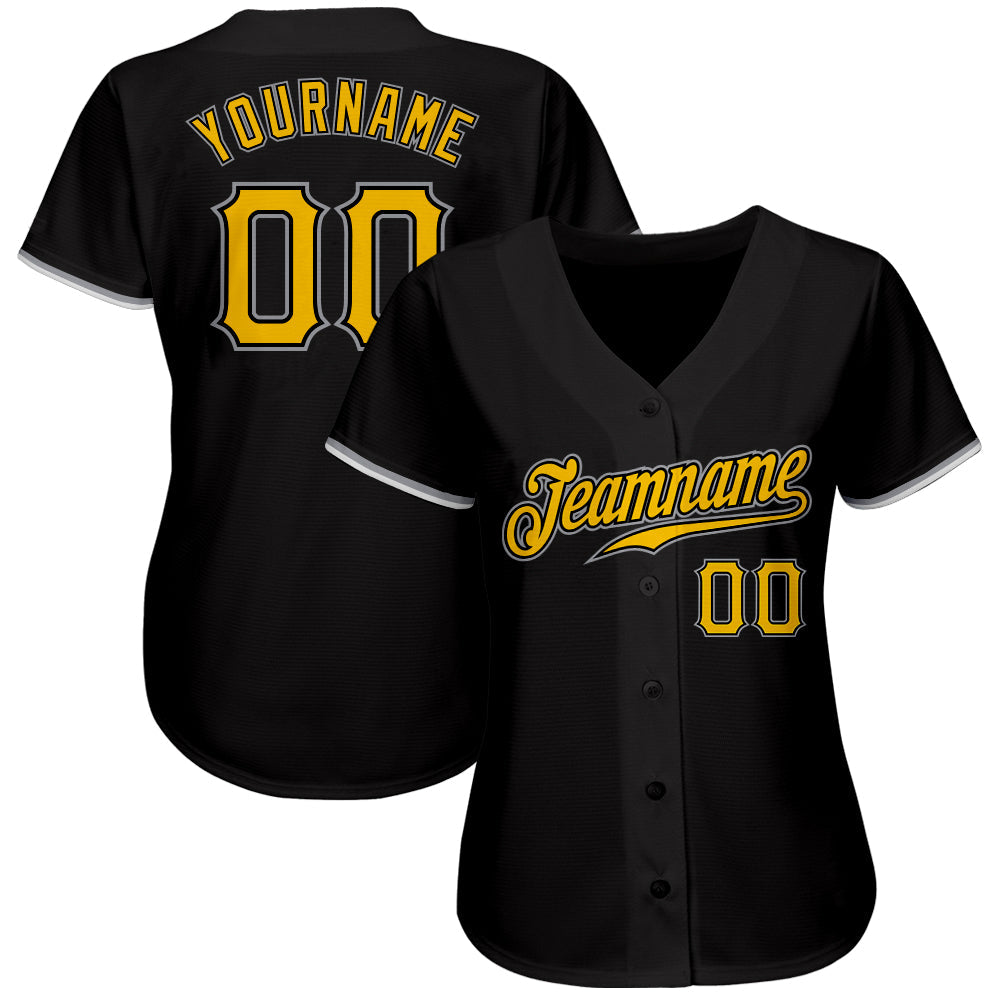 Custom Black Gold-Gray Authentic Baseball Jersey baseball jersey product view 2