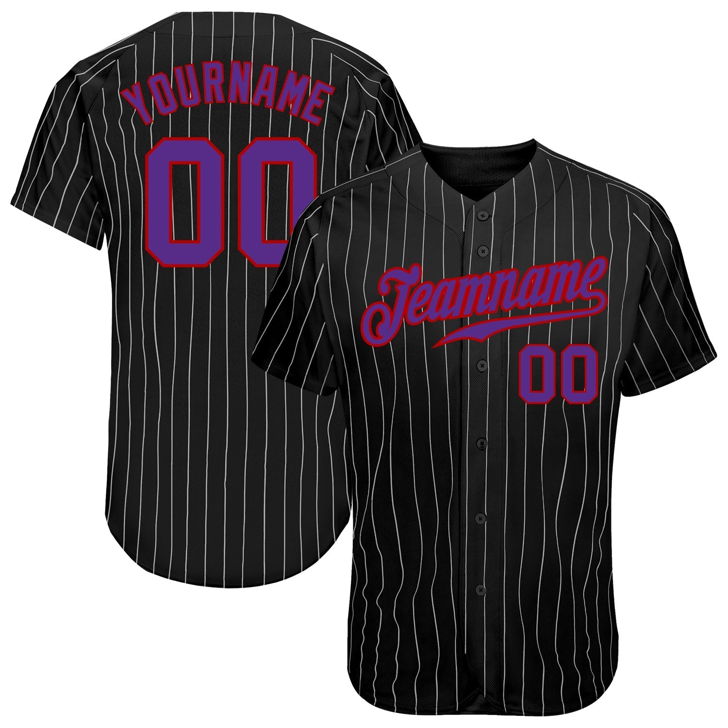 Custom Black Gray Pinstripe Purple-Red Authentic Baseball Jersey baseball jersey product view 1