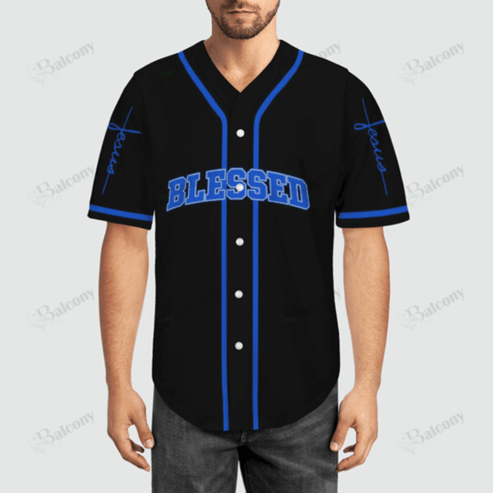 Blessed Blue Light Baseball Jersey Colorful Adult Unisex Sizes S - 5XL - Aopprinter baseball jersey product view 2