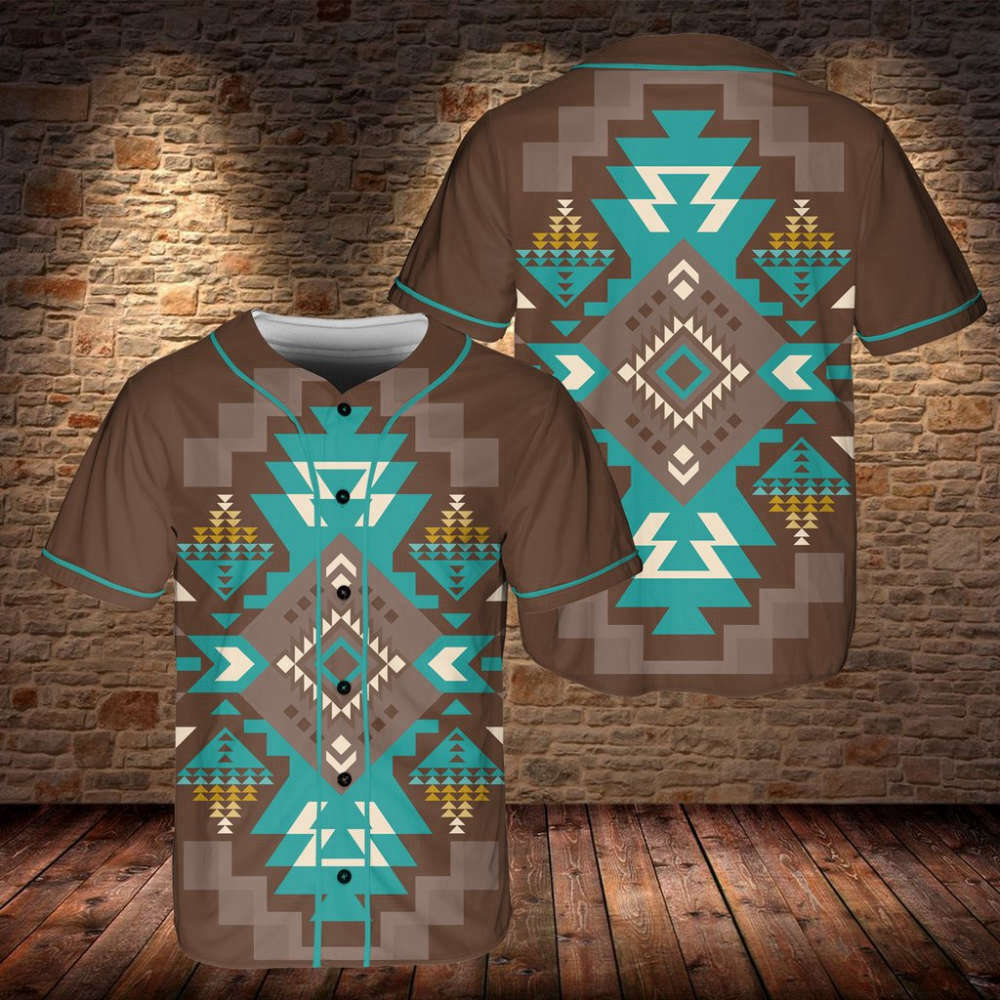 Blue Pattern Brown Native Baseball Jersey baseball jersey product view 2