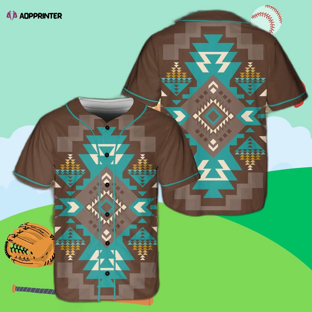 Blue Pattern Brown Native Baseball Jersey baseball jersey product view 1