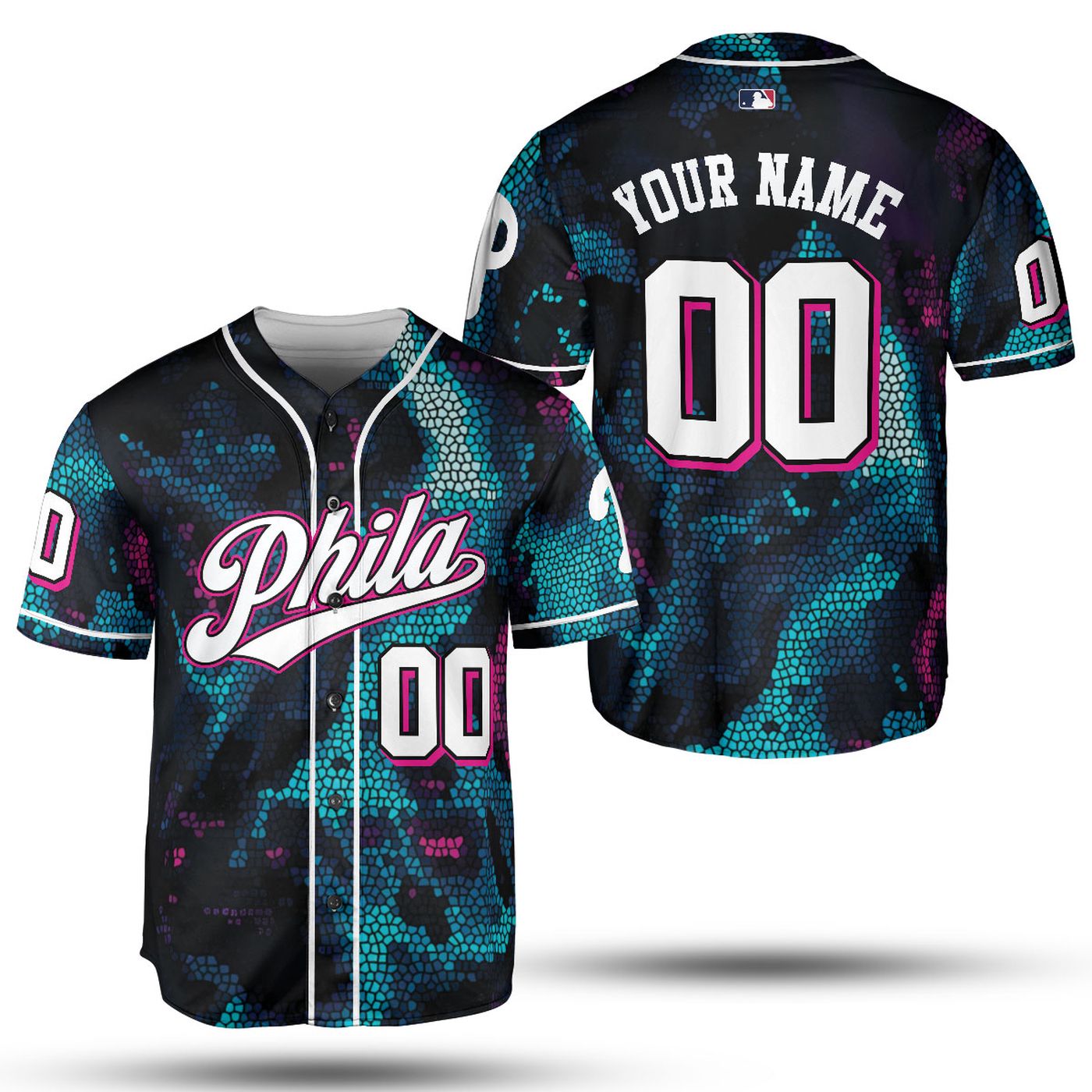 Stylish Blue Pink Gradient MLB Baseball Jersey - Team MLB Collection - Gift for Men Women - lylyprint.com baseball jersey product view 4