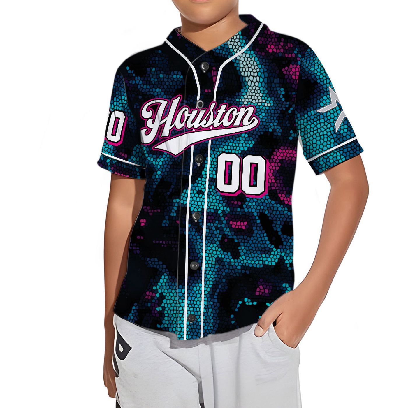 Stylish Blue Pink Gradient MLB Baseball Jersey - Team MLB Collection - Gift for Men Women - lylyprint.com baseball jersey product view 2