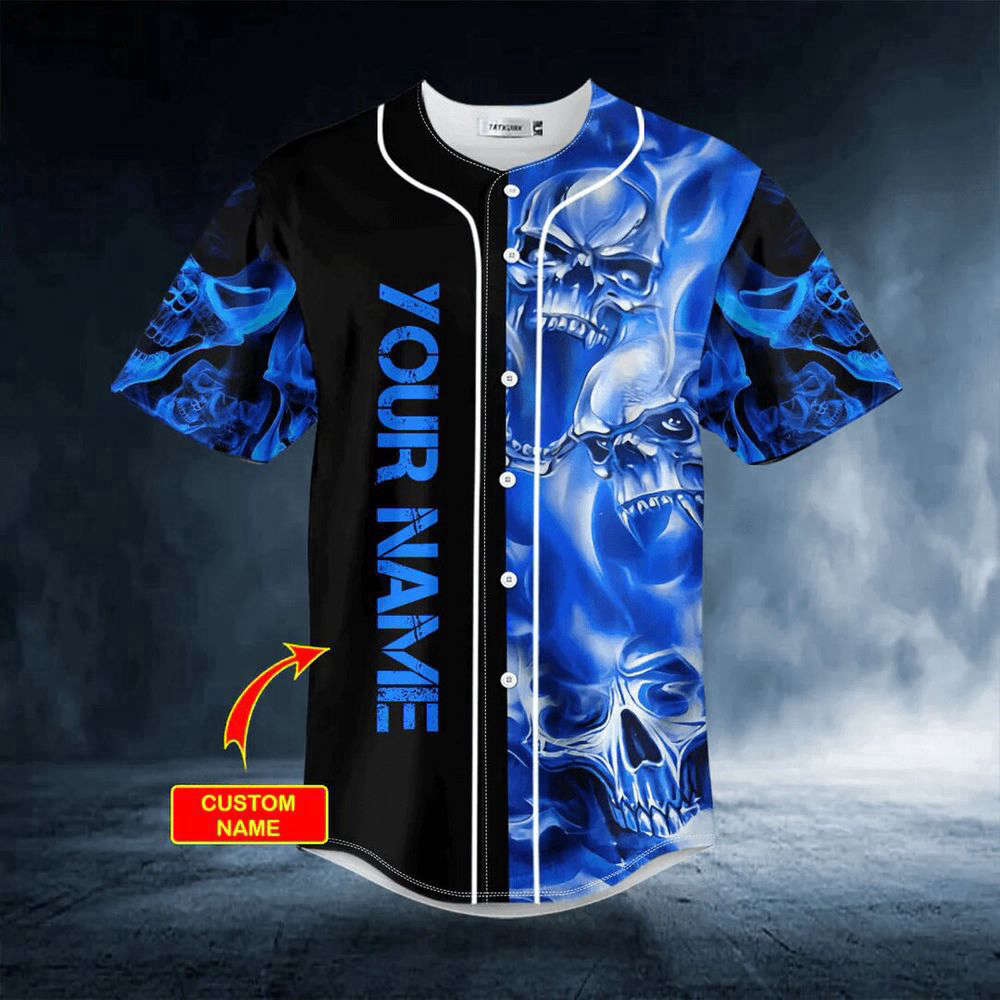 Blue Soul Eater Ghost Skull Custom Baseball Jersey For Men Women, Men's Baseball Jersey For Men Women - lylyprint.com baseball jersey product view 2
