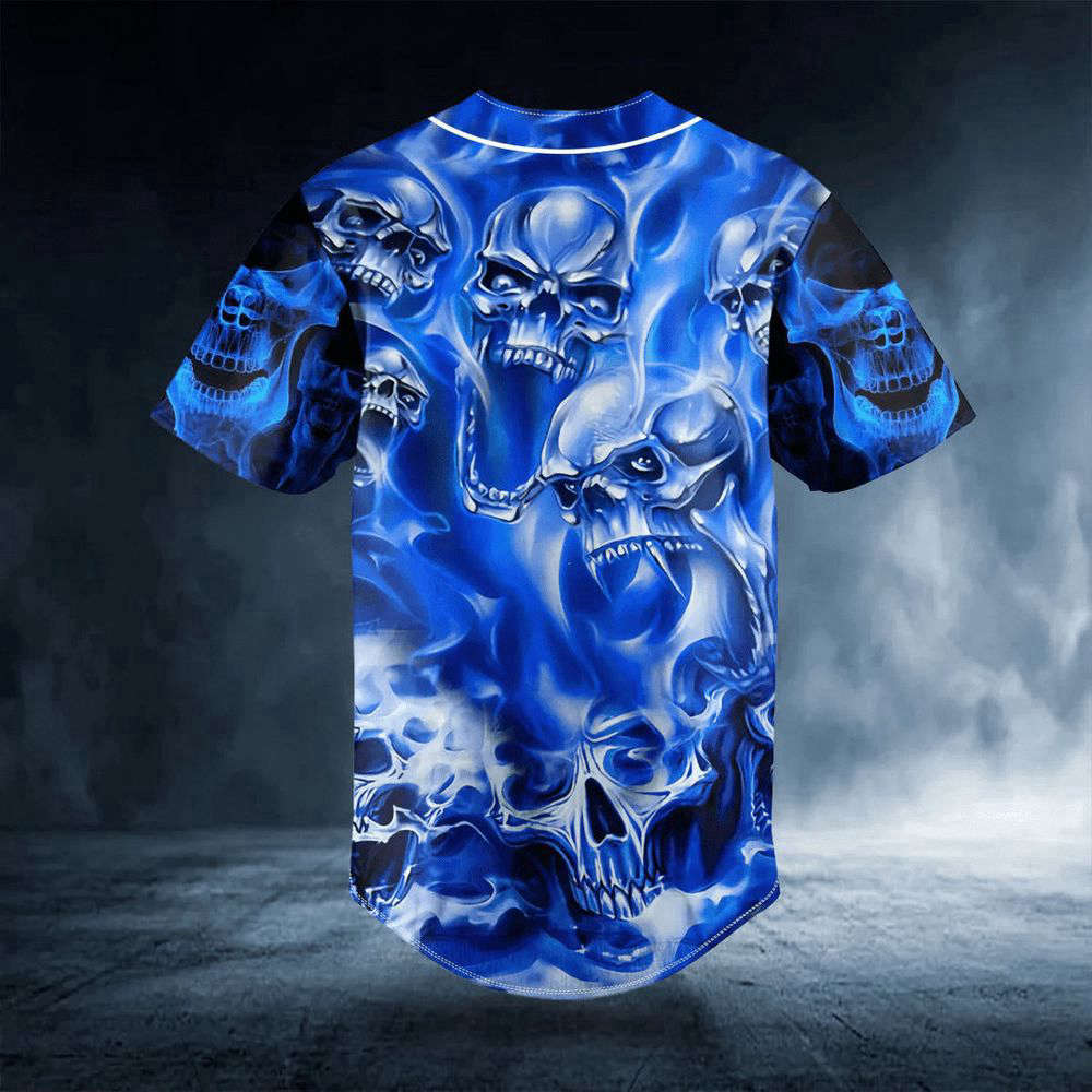 Blue Soul Eater Ghost Skull Custom Baseball Jersey For Men Women, Men's Baseball Jersey For Men Women - lylyprint.com baseball jersey product view 3