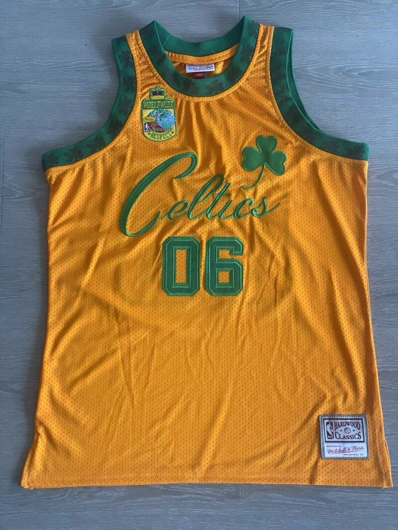bodega x mitchell&ness “worldwide respect” Collaboration Celtics 06 Yellow Embroidered Style 5 basketball jersey product view 1