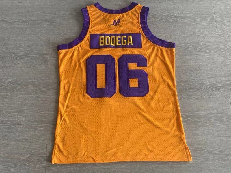 bodega x mitchell&ness “worldwide respect” Collaboration Lakers 06 Yellow Embroidered Style 1 basketball jersey product view 1