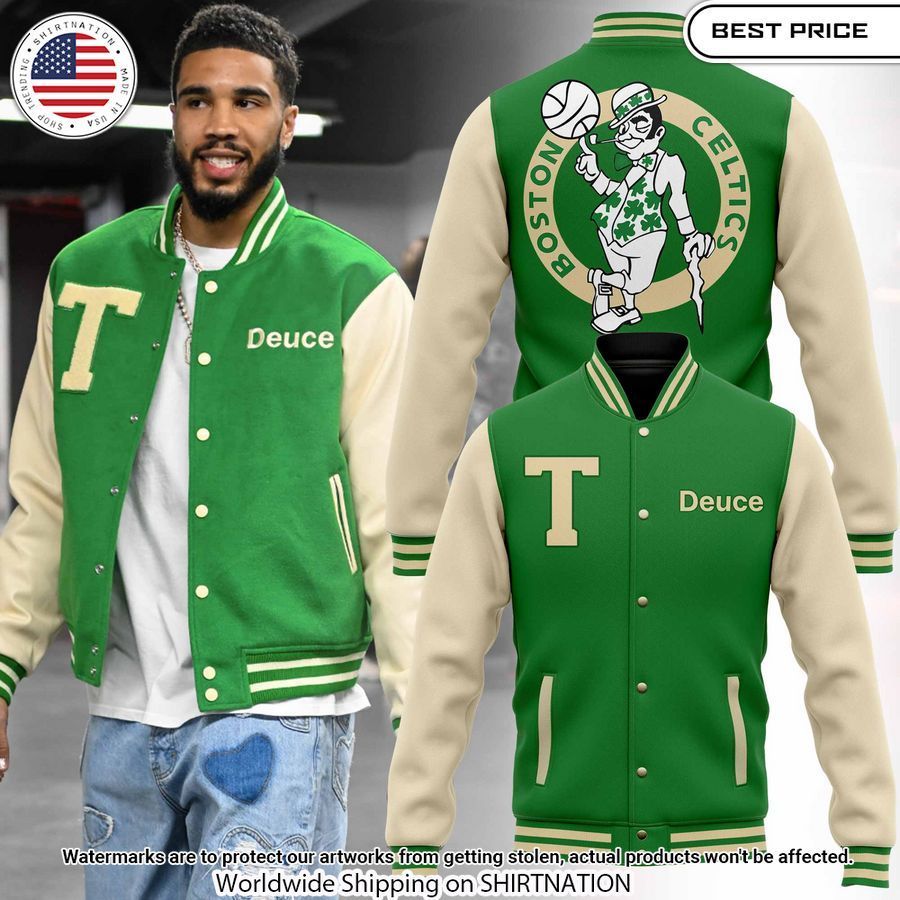 Boston Celtics Jayson Tatum Baseball Jacket baseball jersey product view 1