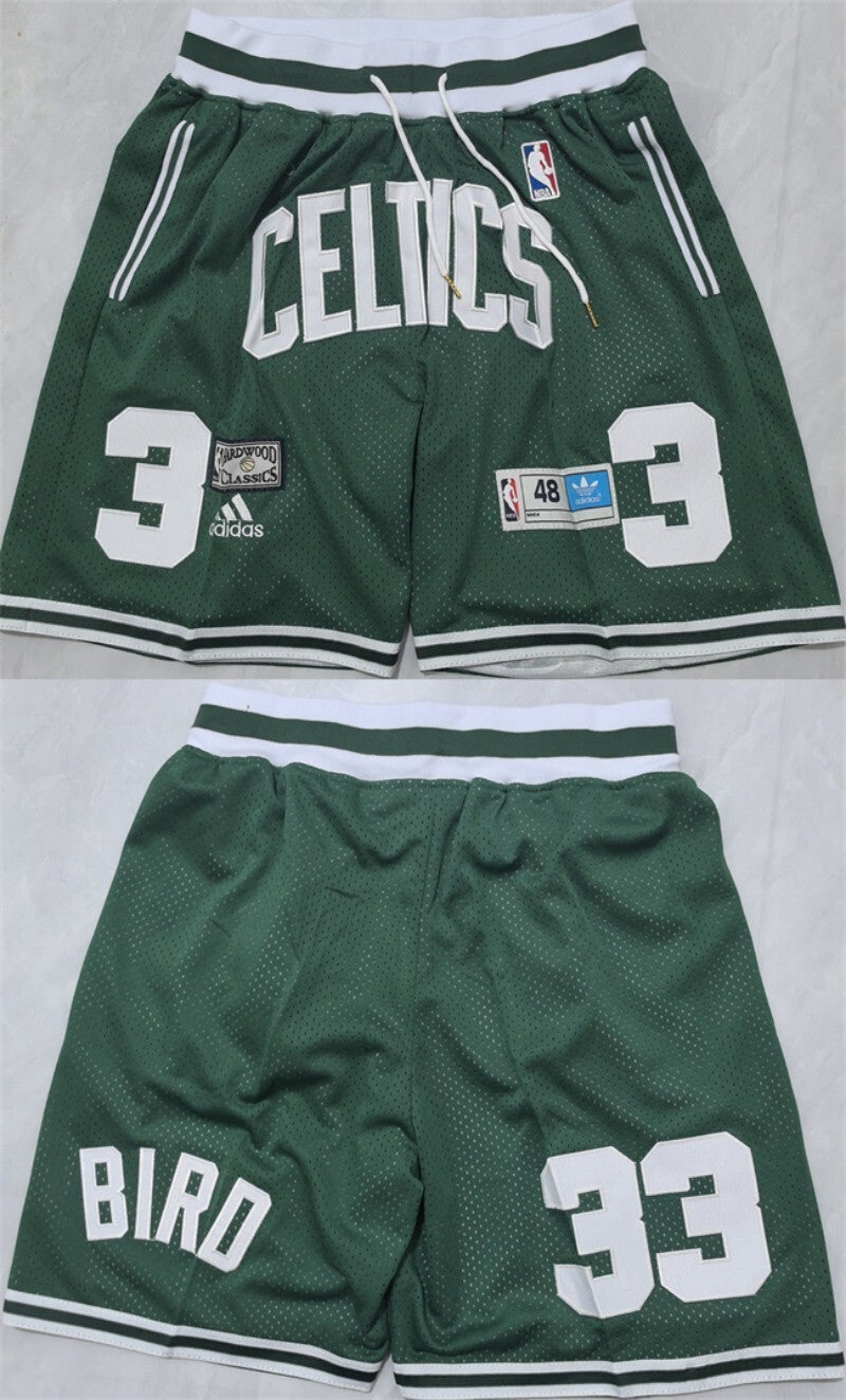 boston celtics #33 larry bird green shorts (run small) Basketball Jersey basketball jersey product view 1