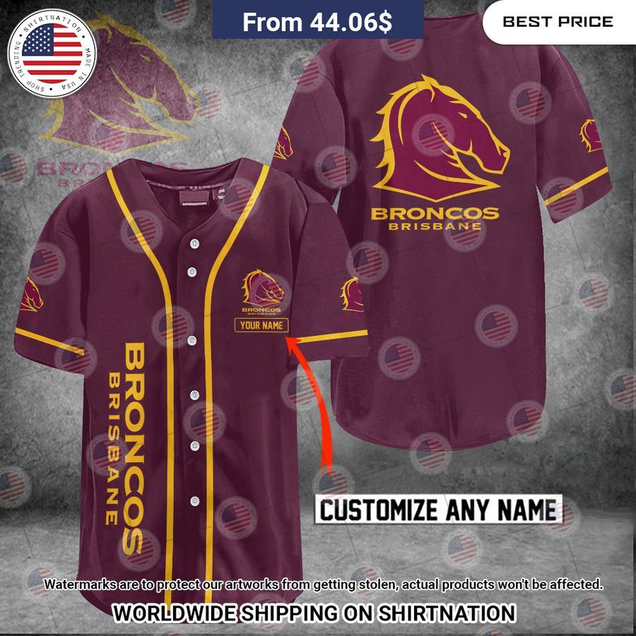 Brisbane Broncos Custom Name Baseball Jersey baseball jersey product view 1