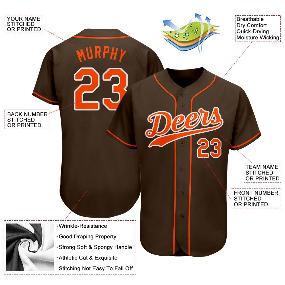 Custom Brown Orange-White Authentic Baseball Jersey baseball jersey product view 3