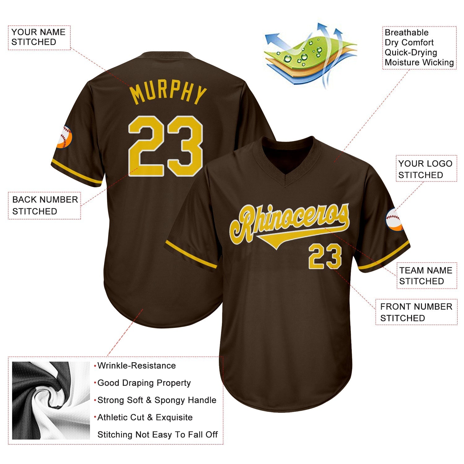 Custom Brown Gold-White Authentic Throwback Rib-Knit Baseball Jersey Shirt baseball jersey product view 4