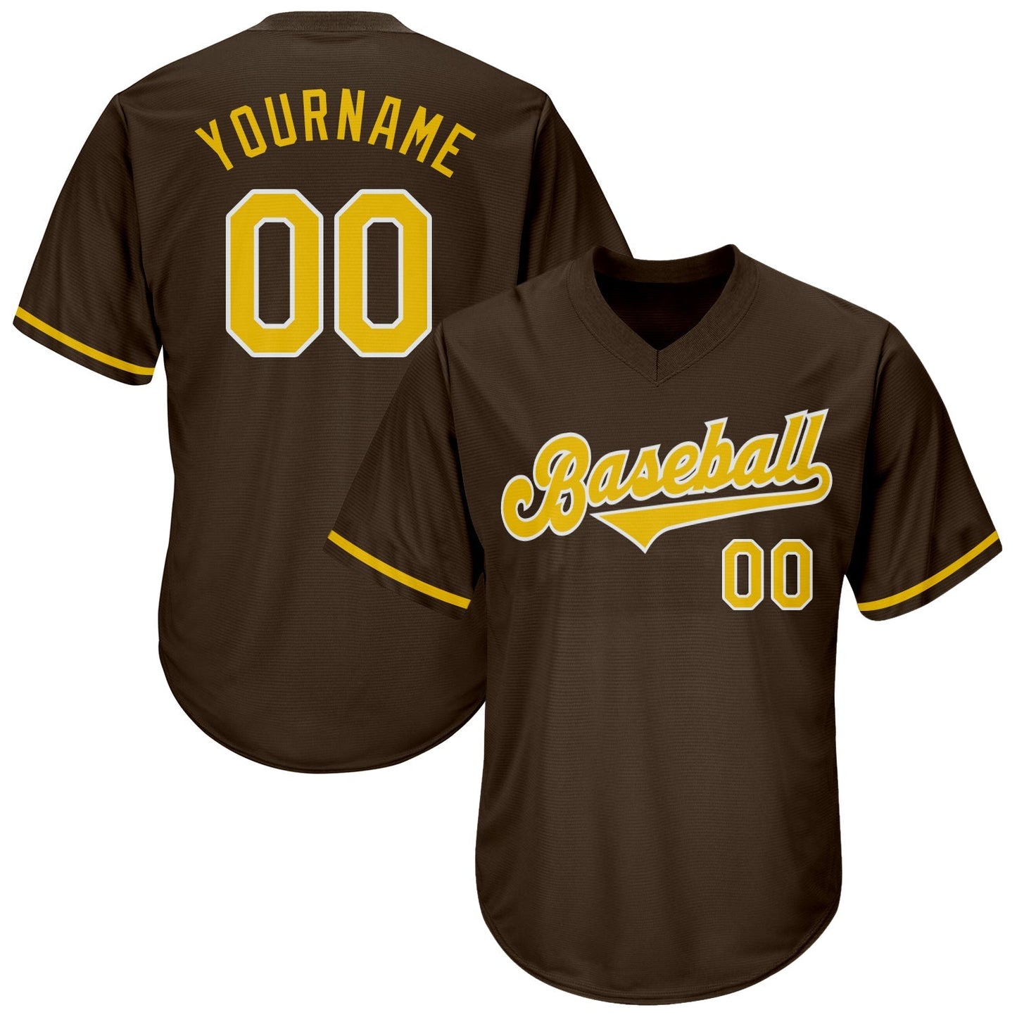 Custom Brown Gold-White Authentic Throwback Rib-Knit Baseball Jersey Shirt baseball jersey product view 1