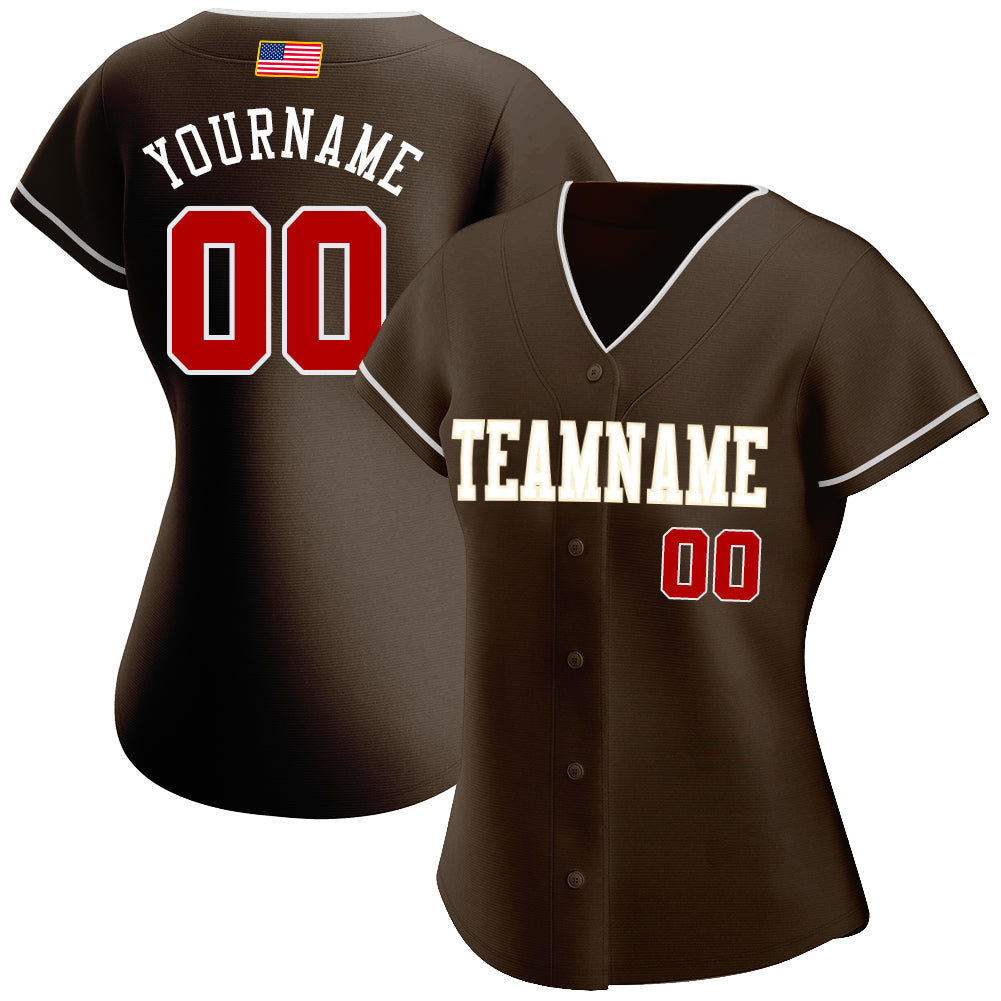 Custom Brown Red-Cream Authentic American Flag Fashion Baseball Jersey baseball jersey product view 2