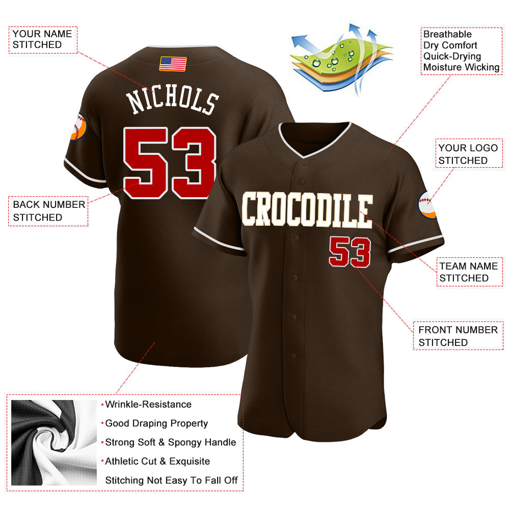 Custom Brown Red-Cream Authentic American Flag Fashion Baseball Jersey baseball jersey product view 3