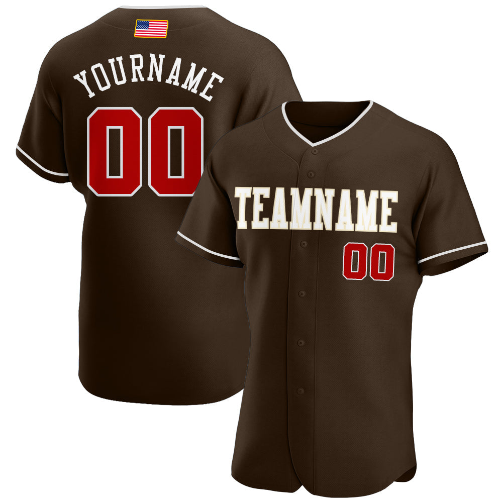 Custom Brown Red-Cream Authentic American Flag Fashion Baseball Jersey baseball jersey product view 1