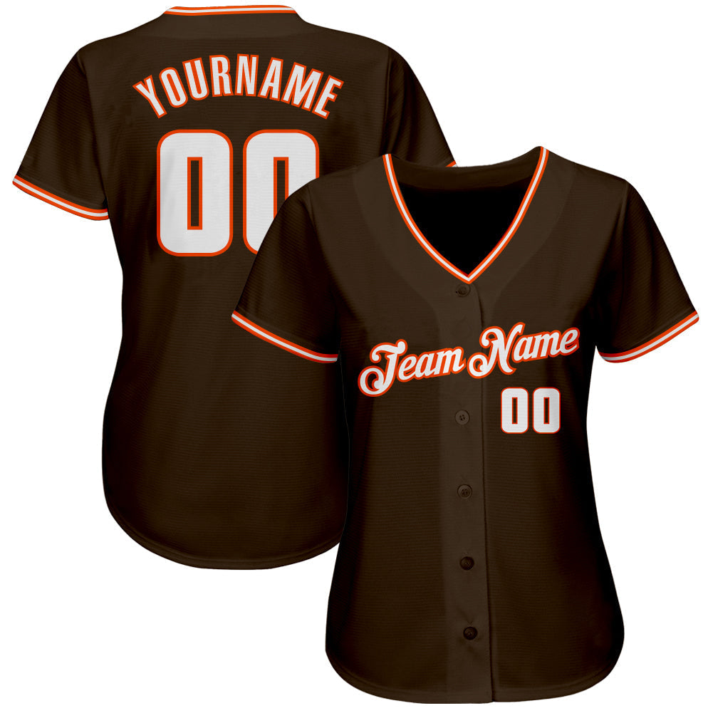 Custom Brown White-Orange Authentic Baseball Jersey baseball jersey product view 2