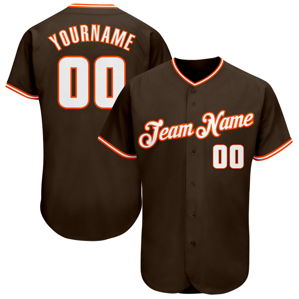 Custom Brown White-Orange Authentic Baseball Jersey baseball jersey product view 1