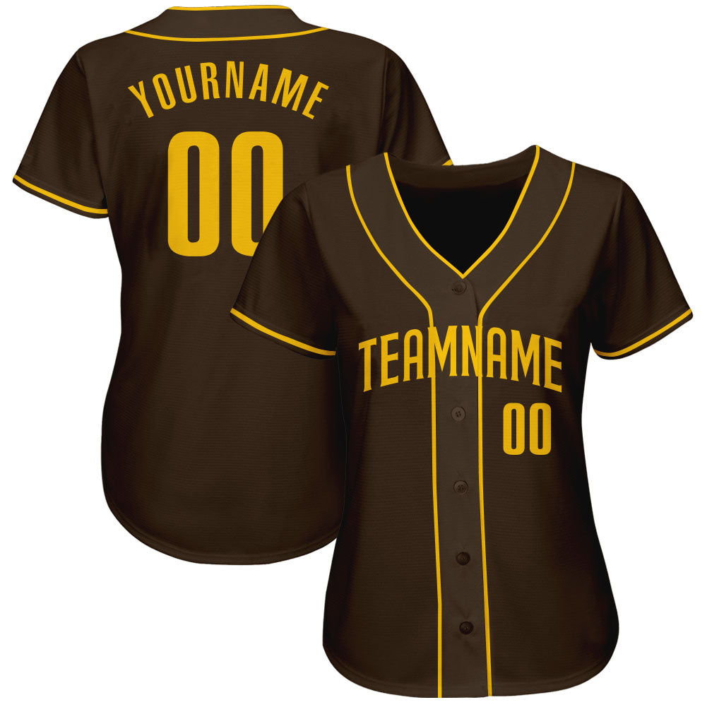 Custom Brown Gold Authentic Baseball Jersey baseball jersey product view 2