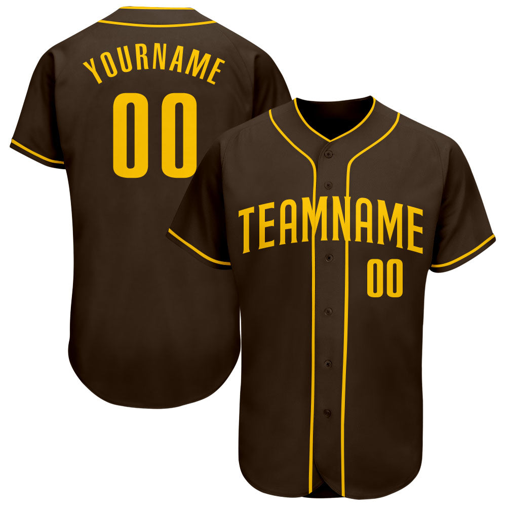 Custom Brown Gold Authentic Baseball Jersey baseball jersey product view 1