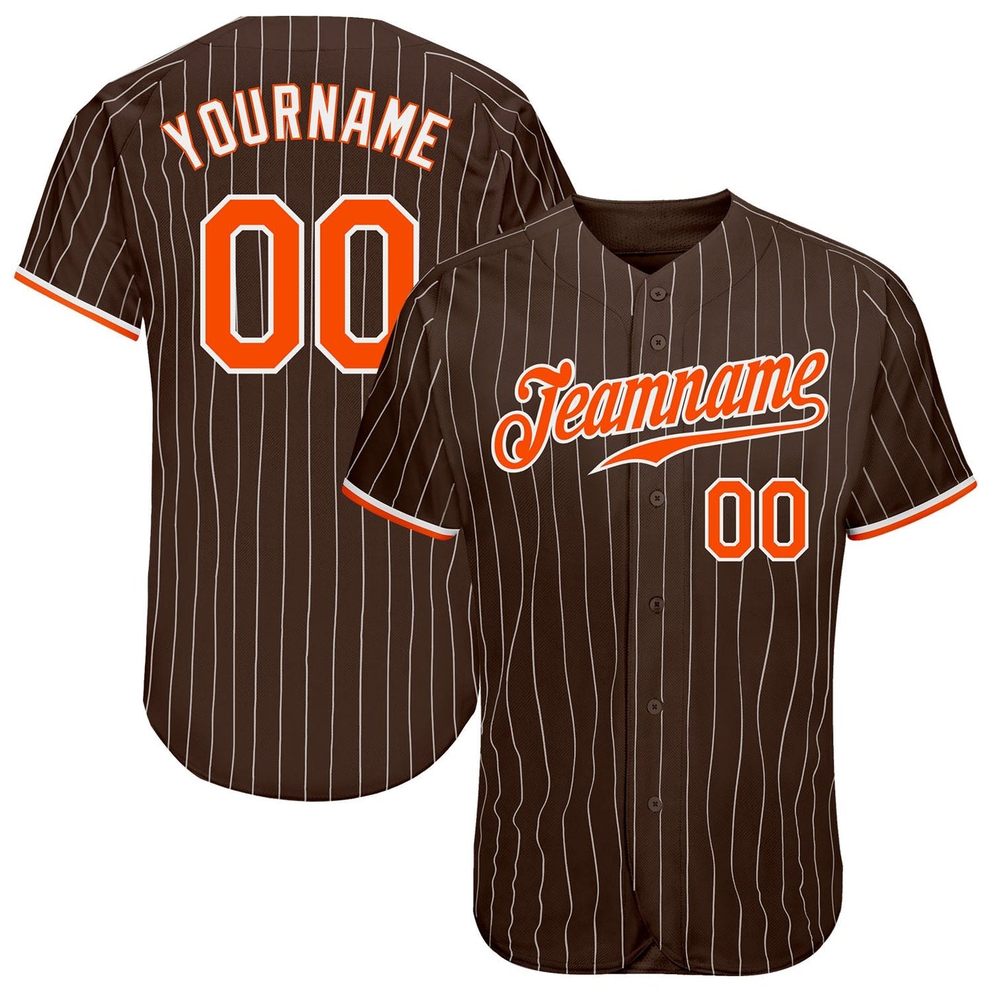 Custom Brown White Pinstripe Orange-White Authentic Baseball Jersey baseball jersey product view 1