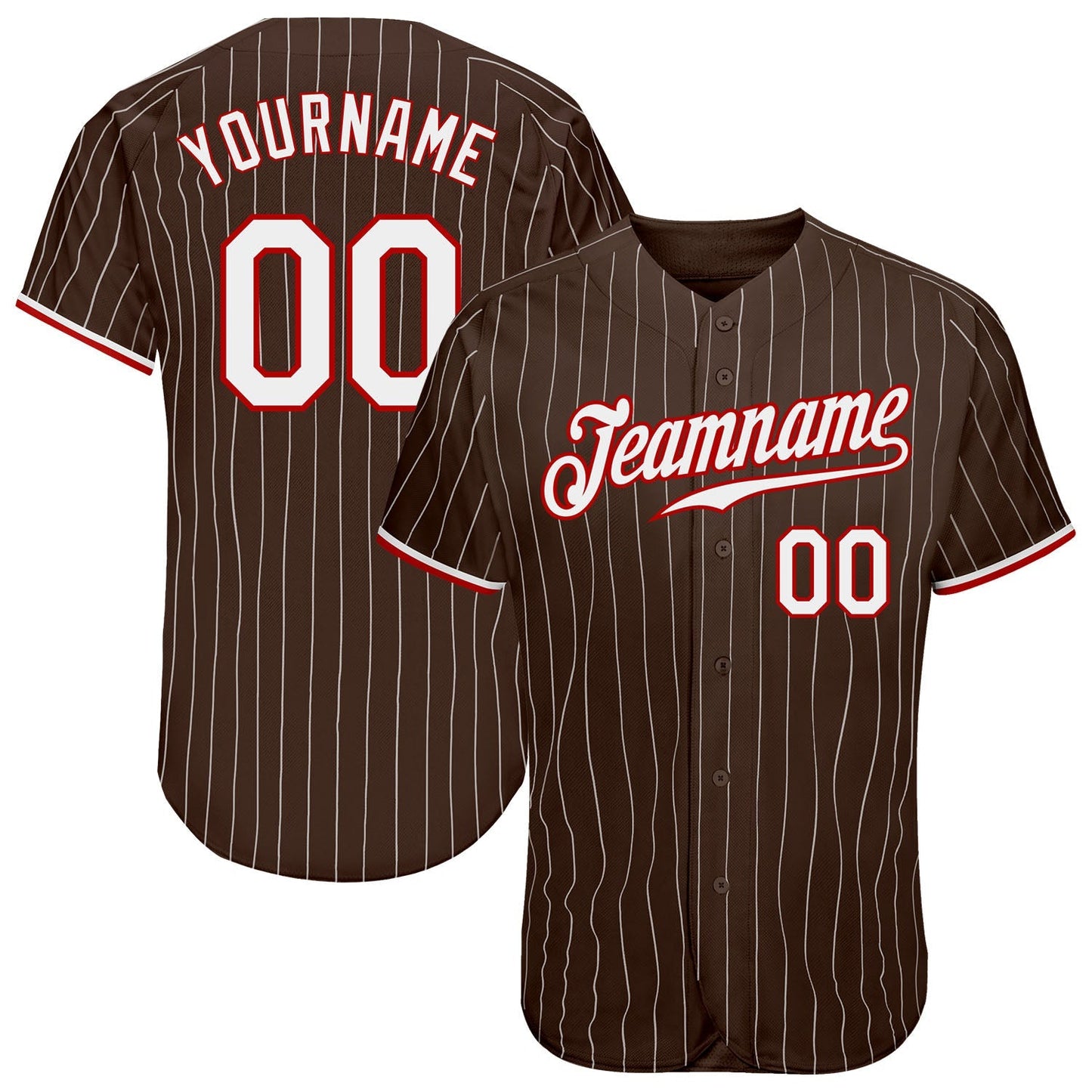 Custom Brown White Pinstripe White-Red Authentic Baseball Jersey baseball jersey product view 1
