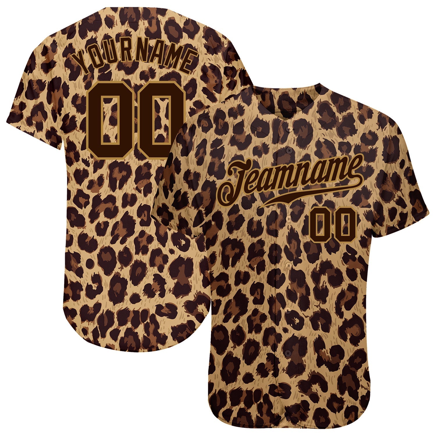 Custom Brown Brown-Old Gold 3D Pattern Design Leopard Authentic Baseball Jersey baseball jersey product view 1