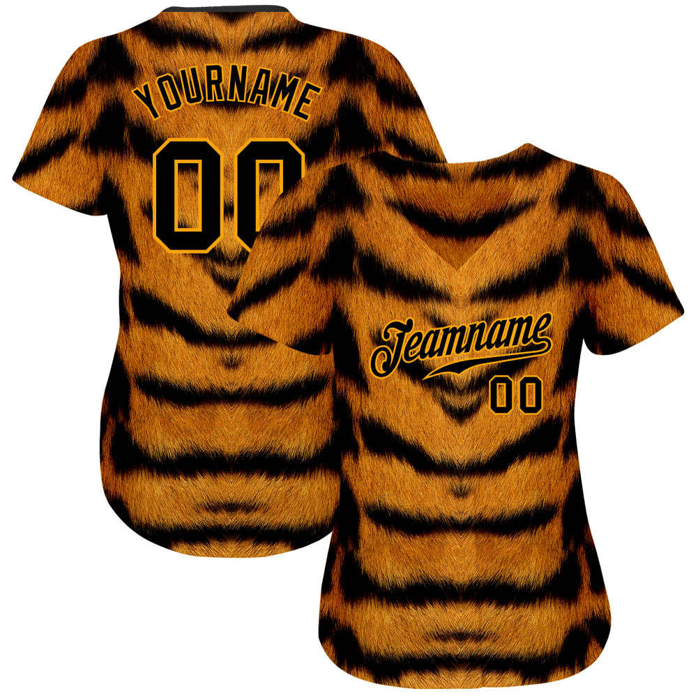 Custom Brown Black-Gold 3D Pattern Design Tiger Authentic Baseball Jersey baseball jersey product view 2