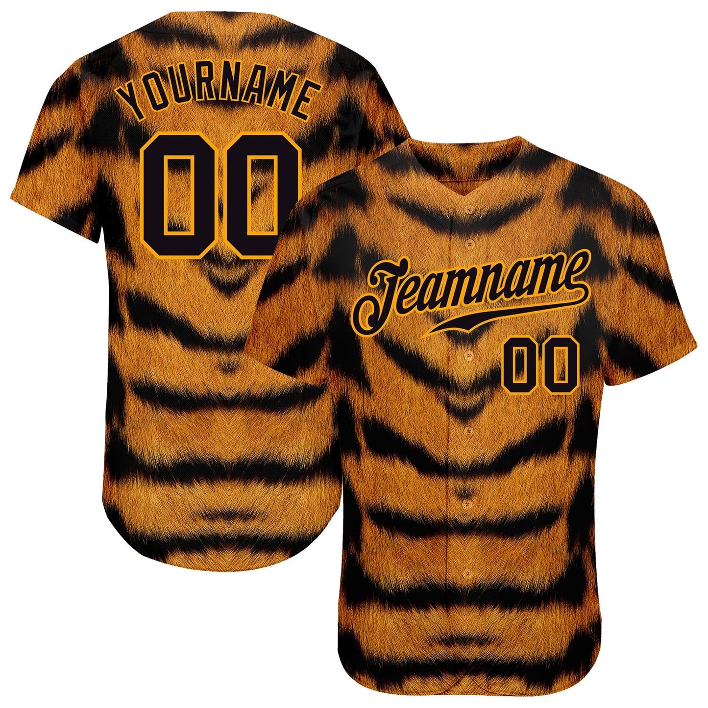 Custom Brown Black-Gold 3D Pattern Design Tiger Authentic Baseball Jersey baseball jersey product view 1