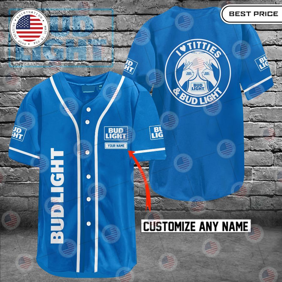HOT Bud Light I love titties and Bud Light Custom Baseball jersey baseball jersey product view 1