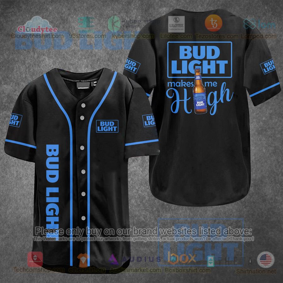 HOT Bud Light Makes Me High black Baseball Jersey Shirt baseball jersey product view 1