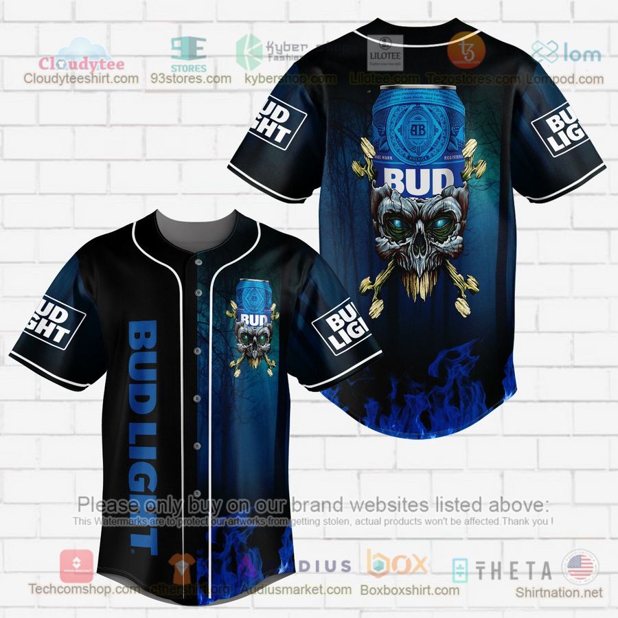 HOT Bud Light skull head Baseball Jersey Shirt baseball jersey product view 1