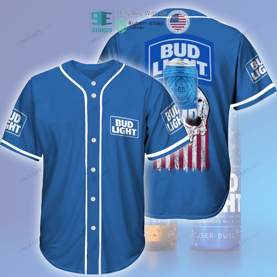 BEST Bud Light Skull United States Flag blue Baseball Jersey baseball jersey product view 1