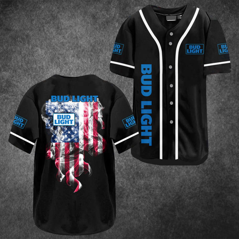 Bud Light Smoke Flag Baseball Jersey – Stylish & Patriotic Apparel baseball jersey product view 2