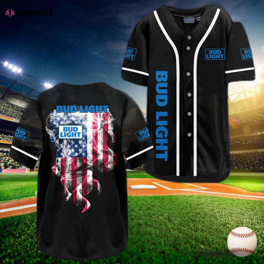 Bud Light Smoke Flag Baseball Jersey – Stylish & Patriotic Apparel baseball jersey product view 1