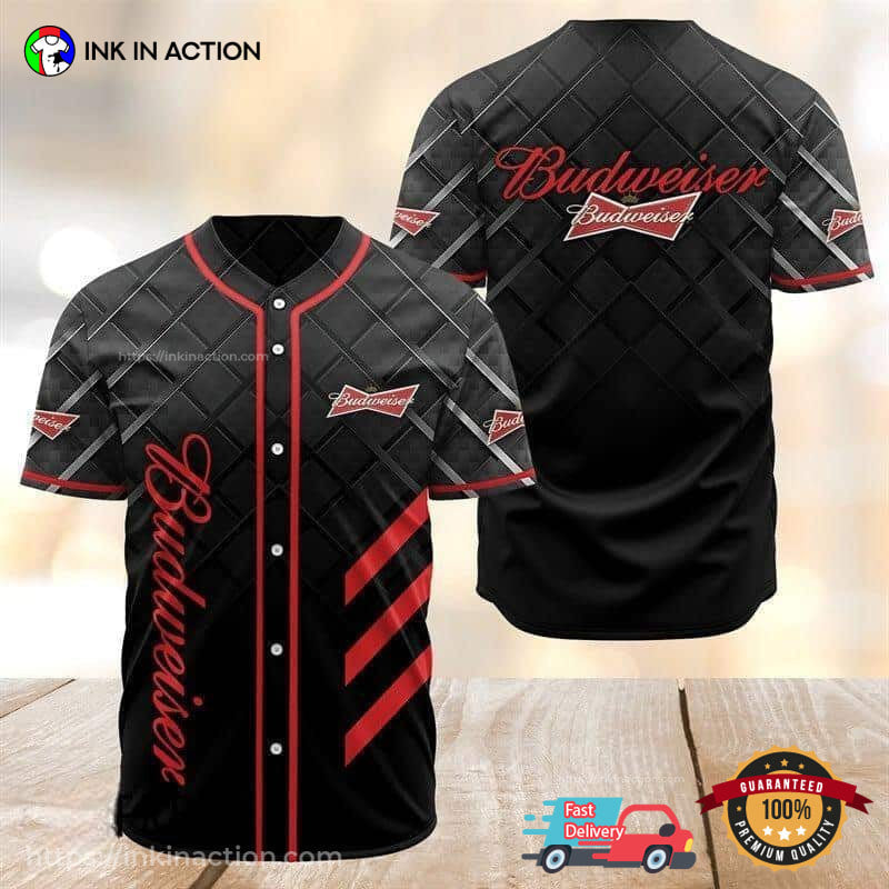 Budweiser Labels Black Baseball Jersey baseball jersey product view 1