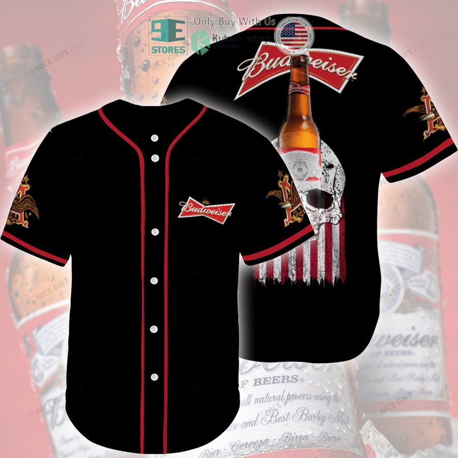 BEST Budweiser Skull United States Flag black Baseball Jersey baseball jersey product view 1