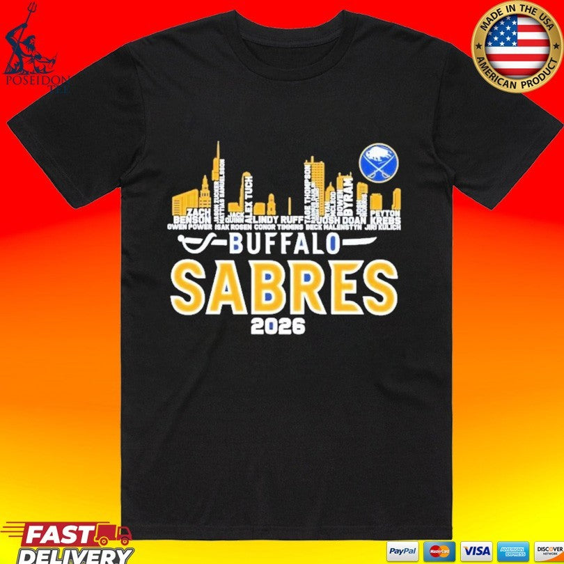 Buffalo Sabres Hockey Skyline City Players Names 2026 T-shirt Unisex T-shirt, Sweatshirt, Hoodie, Long Sleeve Tee - T-Shirt, Sweatshirt, Hoodie