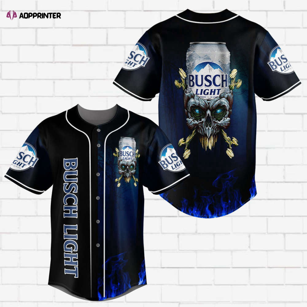 Busch Light Flowery Skull Blue Flame All Over Print Unisex Baseball Jersey baseball jersey product view 1