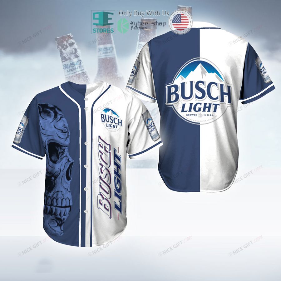 BEST Busch Light logo skull blue white Baseball Jersey baseball jersey product view 1