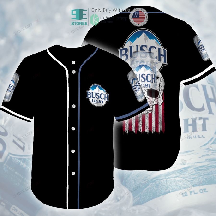 BEST Busch Light Skull United States Flag black Baseball Jersey baseball jersey product view 1
