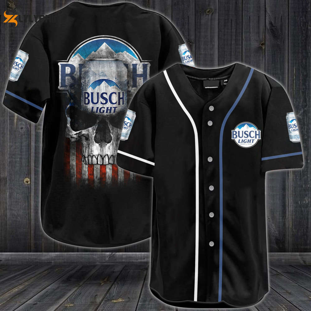Busch Light Skull USA Flag All Over Print Unisex Baseball Jersey - lylyprint.com baseball jersey product view 1