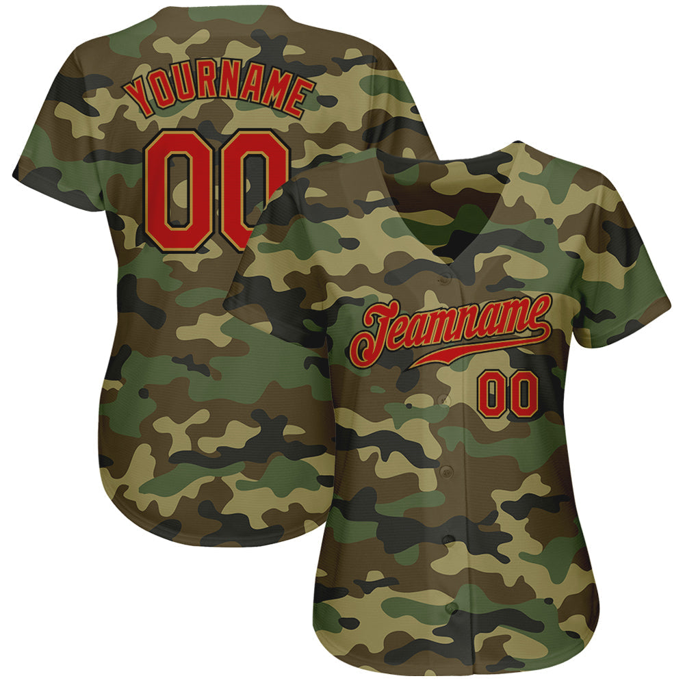 Custom Camo Red-Old Gold Authentic Salute To Service Baseball Jersey baseball jersey product view 3
