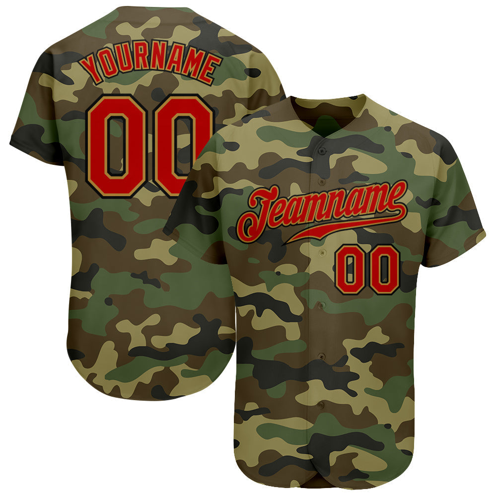 Custom Camo Red-Old Gold Authentic Salute To Service Baseball Jersey baseball jersey product view 1