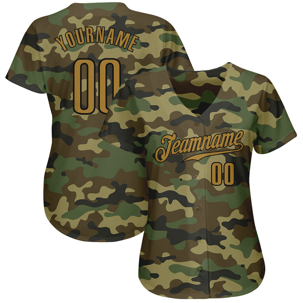 Custom Camo Old Gold-Black Authentic Salute To Service Baseball Jersey baseball jersey product view 2