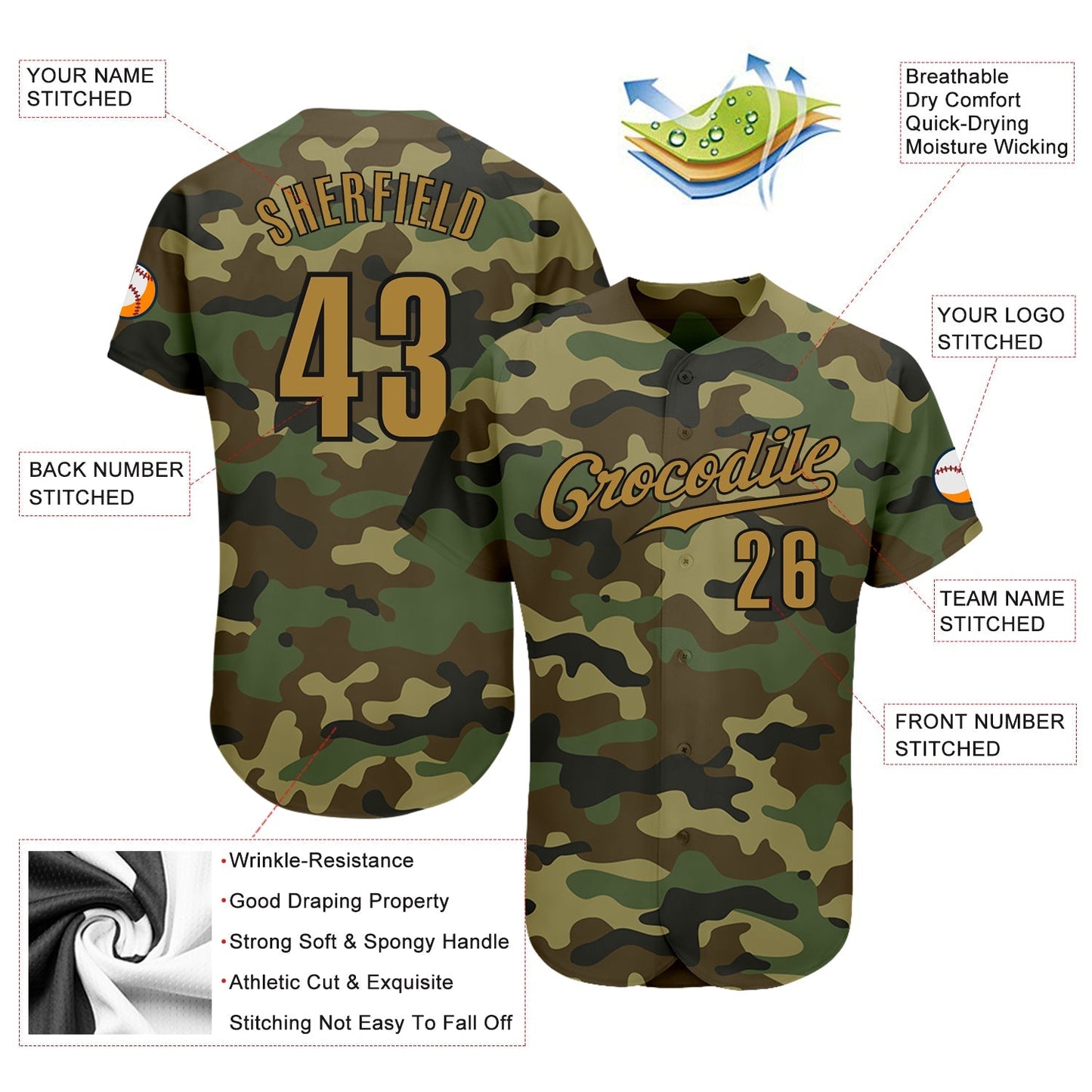 Custom Camo Old Gold-Black Authentic Salute To Service Baseball Jersey baseball jersey product view 3