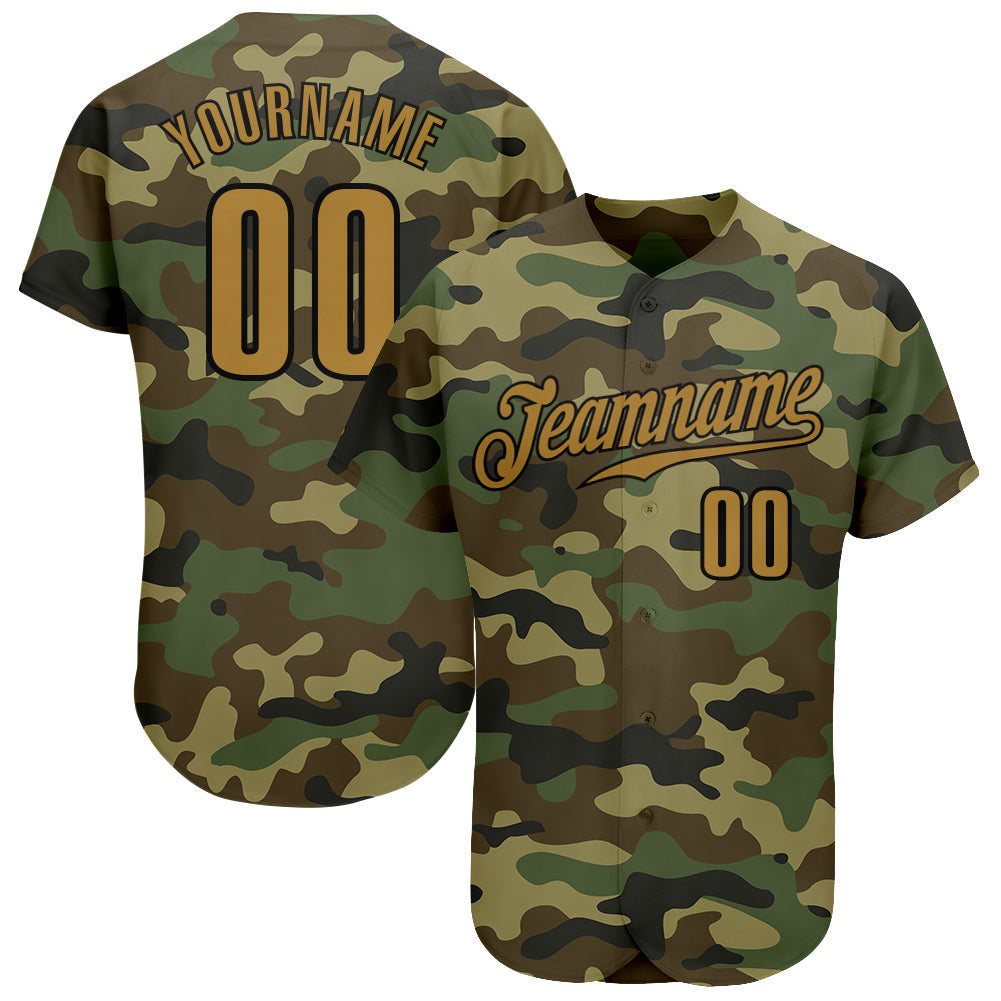 Custom Camo Old Gold-Black Authentic Salute To Service Baseball Jersey baseball jersey product view 1