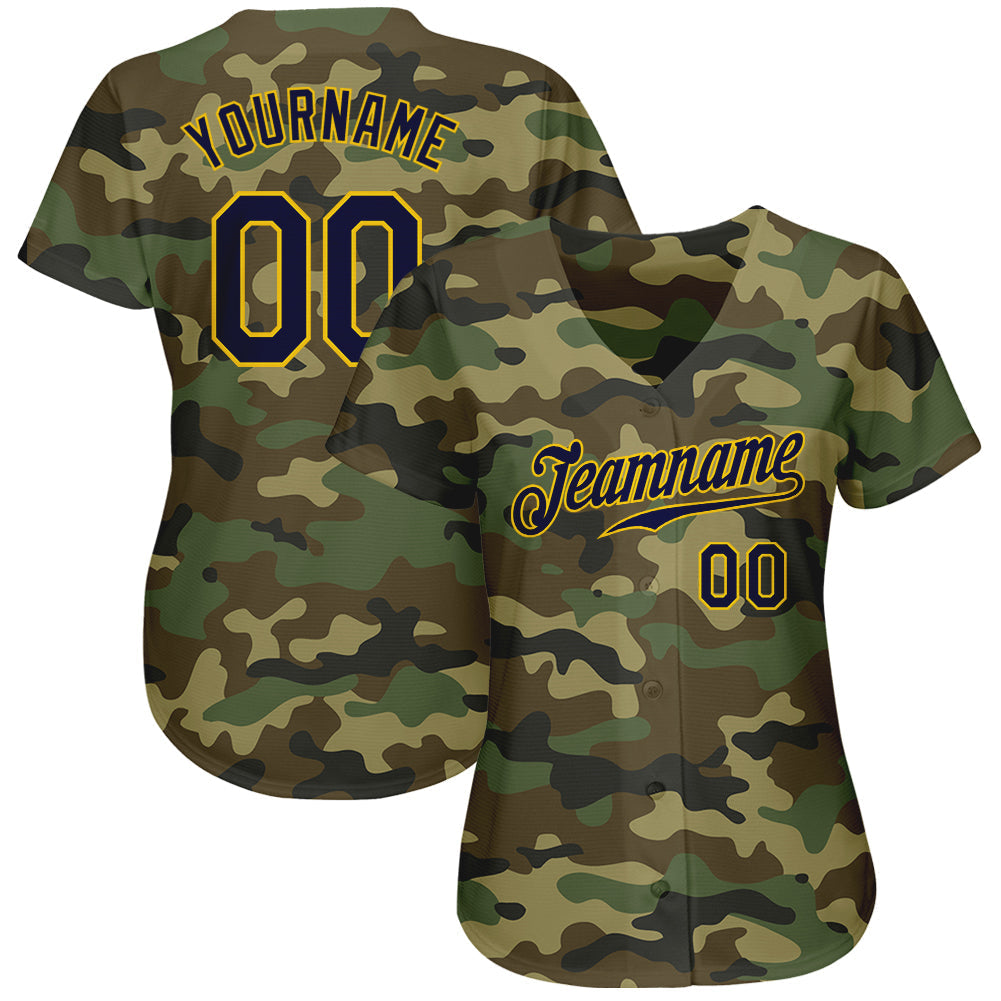 Custom Camo Navy-Gold Authentic Salute To Service Baseball Jersey baseball jersey product view 2